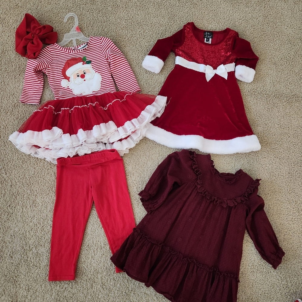 Girls Red Santa Tutu Matching Set - Holiday Dress & Leggings